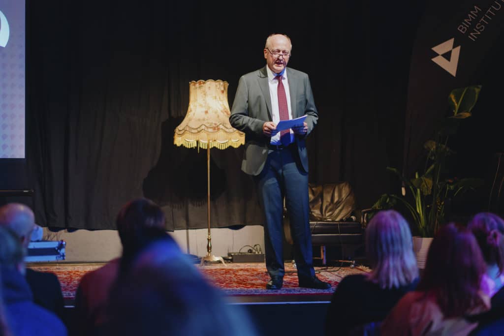 Peter Dinges on stage at Screen and Film Faculty induction - BIMM University Berlin
