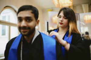 Two BIMM Berlin Graduation students getting ready together
