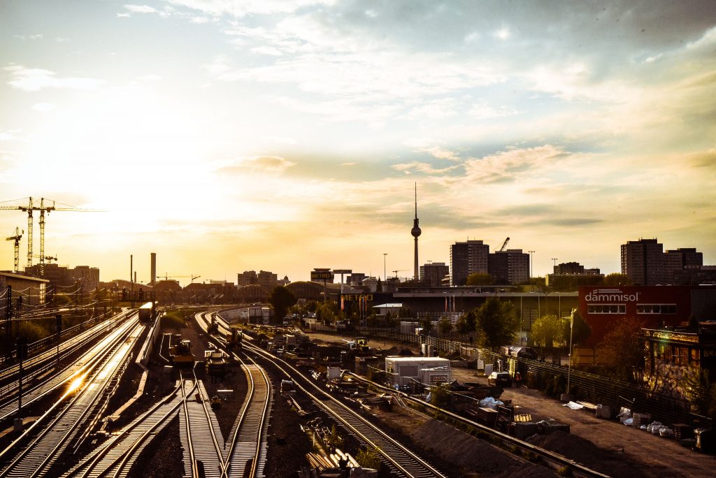 2018 - image of Berlin train tracks in the sun set